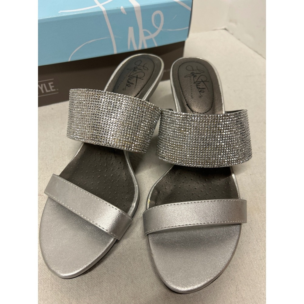 Life Stride Flashy Silver Vinci Womens Heels Sandals 7.5M Rhinestone Embellished - Picture 6 of 7